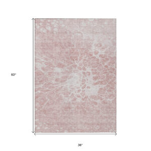 3' X 5' Pink Blush And Ivory Abstract Washable Indoor Outdoor Area Rug