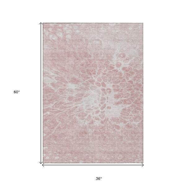 3' X 5' Pink Blush And Ivory Abstract Washable Indoor Outdoor Area Rug