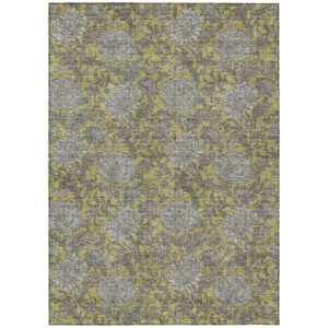 3' X 5' Gold Gray And Charcoal Floral Washable Indoor Outdoor Area Rug