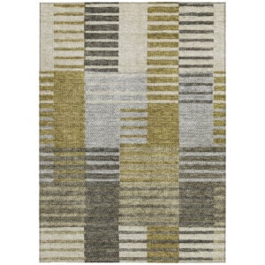 10' X 14' Brown Gold And Taupe Striped Washable Indoor Outdoor Area Rug