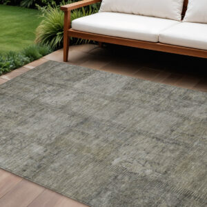 10' X 14' Taupe Brown And Beige Patchwork Washable Indoor Outdoor Area Rug