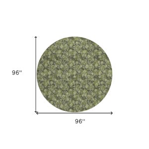 8' Olive Green Artichoke Green And Ivory Round Floral Washable Indoor Outdoor Area Rug