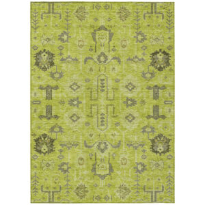 5' X 8' Artichoke Green And Fern Green Oriental Washable Indoor Outdoor Area Rug