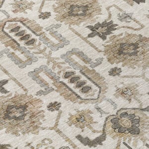 8' Ivory Beige And Taupe Round Oriental Washable Indoor Outdoor Area Rug