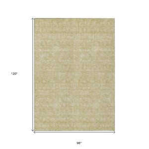 8' X 10' Beige Tan And Ivory Floral Washable Indoor Outdoor Area Rug