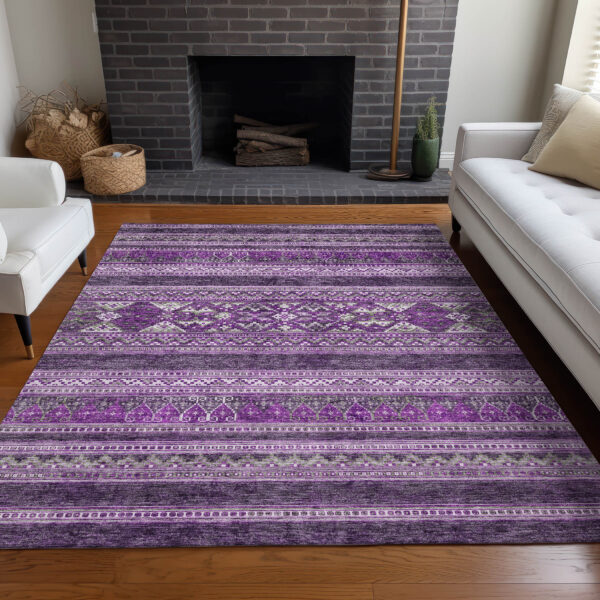 9' X 12' Purple Eggplant And Gray Southwestern Washable Indoor Outdoor Area Rug