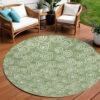 8' Green And Ivory Round Geometric Washable Indoor Outdoor Area Rug