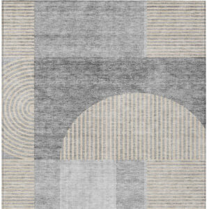 3' X 5' Silver Gray And Beige Geometric Washable Indoor Outdoor Area Rug
