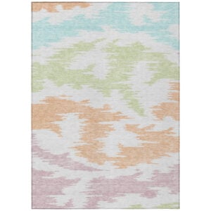 3' X 5' White Sky Blue And Artichoke Green Abstract Washable Indoor Outdoor Area Rug