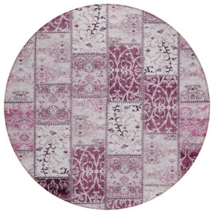 8' Round Mountbatten Pink Round Patchwork Washable Non Skid Indoor Outdoor Area Rug