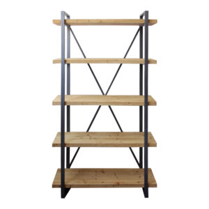 Natural Metal and Wood Five Tier Bookcase