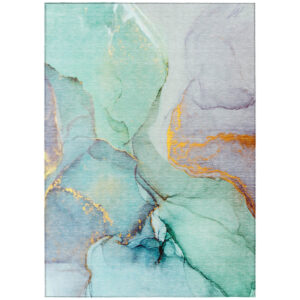 3' X 5' Teal Abstract Washable Non Skid Indoor Outdoor Area Rug
