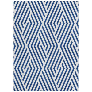 3' X 5' Navy and White Geometric Washable Non Skid Indoor Outdoor Area Rug