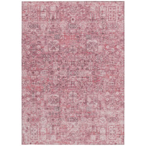 9' X 12' Pink Blush And Charcoal Floral Washable Indoor Outdoor Area Rug