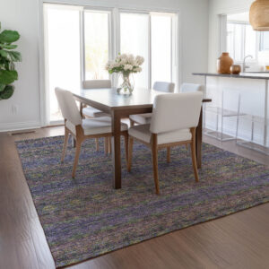9' X 12' Purple Plum And Gold Floral Medallion Washable Indoor Outdoor Area Rug
