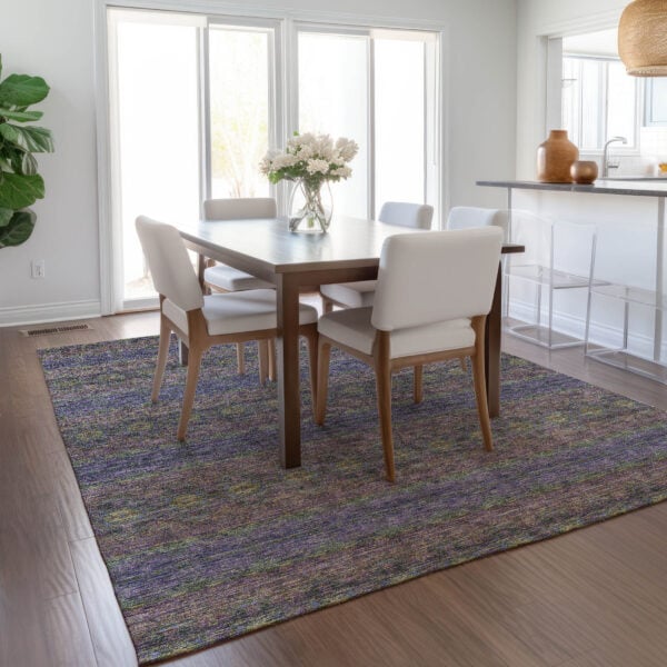 9' X 12' Purple Plum And Gold Floral Medallion Washable Indoor Outdoor Area Rug