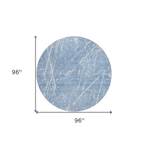 8' Blue And Ivory Round Abstract Washable Indoor Outdoor Area Rug