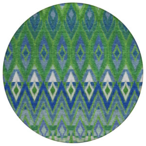 8' Green And Blue Round Southwestern Washable Indoor Outdoor Area Rug