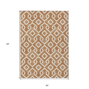 5' X 8' Orange And Ivory Geometric Washable Indoor Outdoor Area Rug