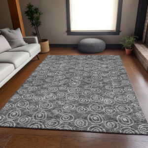 9' X 12' Gray Charcoal And Silver Geometric Washable Indoor Outdoor Area Rug