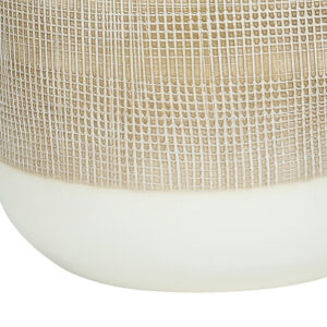 27" Brown and White Ceramic Round Table Lamp With Beige Drum Shade