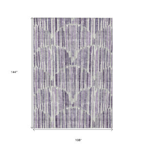 9' X 12' Purple Ivory And Lavender Abstract Washable Indoor Outdoor Area Rug