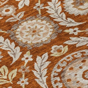 3' X 5' Orange Taupe And Gold Floral Washable Indoor Outdoor Area Rug