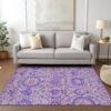 9' X 12' Lavender Lilac And Gray Floral Washable Indoor Outdoor Area Rug