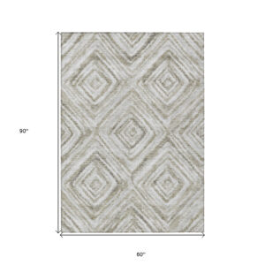 5' X 8' Beige Taupe And Ivory Geometric Washable Indoor Outdoor Area Rug