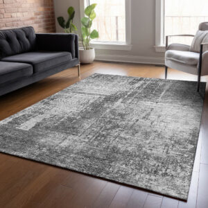 8' X 10' Gray Charcoal And Silver Abstract Washable Indoor Outdoor Area Rug