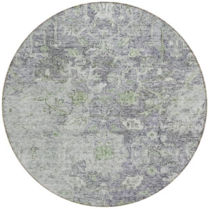 8' Plum Purple And Olive Green Round Oriental Washable Indoor Outdoor Area Rug