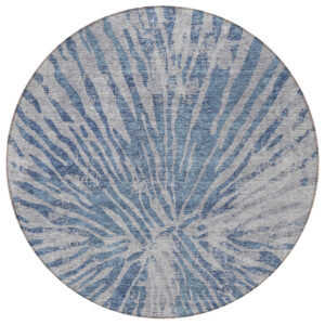 8' Blue Gray And Silver Round Abstract Washable Indoor Outdoor Area Rug