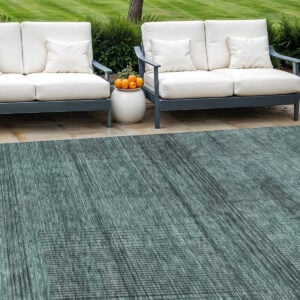 10' X 14' Teal Blue Aqua And Gray Striped Washable Indoor Outdoor Area Rug