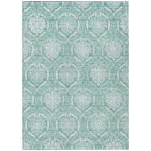 3' X 5' Turquoise Teal Blue And Ivory Medallion Washable Indoor Outdoor Area Rug