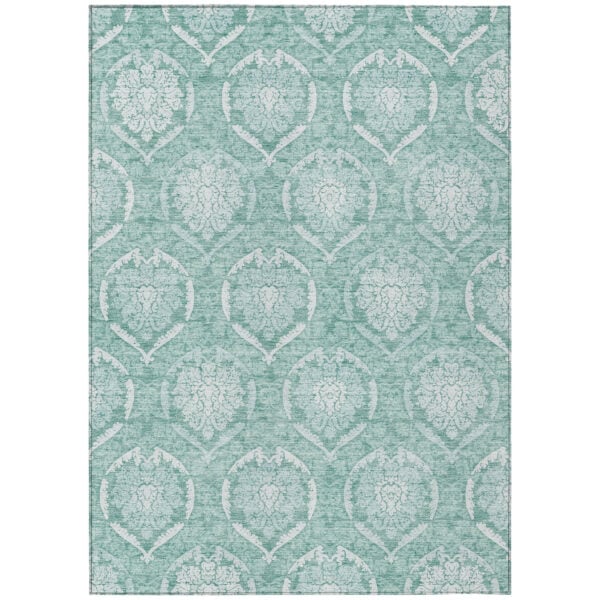 3' X 5' Turquoise Teal Blue And Ivory Medallion Washable Indoor Outdoor Area Rug