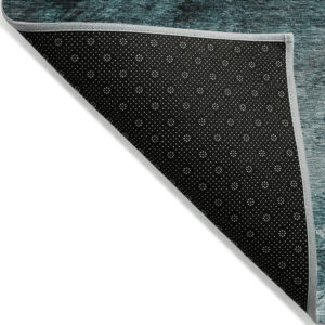 5' X 8' Teal Blue Aqua And Gray Abstract Washable Indoor Outdoor Area Rug