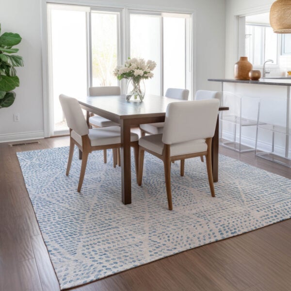 9' X 12' Denim Blue Ivory And Gray Geometric Washable Indoor Outdoor Area Rug