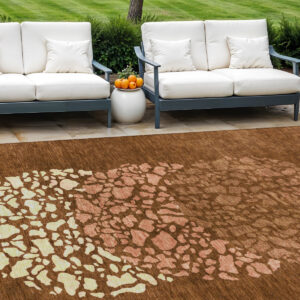 10' X 14' Orange Terra Cotta And Ivory Abstract Washable Indoor Outdoor Area Rug