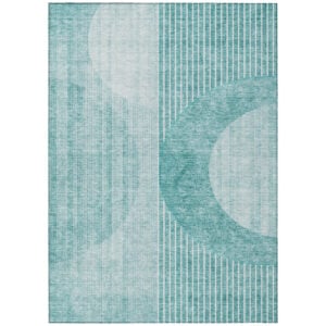 9' X 12' Teal Blue And Aqua Geometric Washable Indoor Outdoor Area Rug