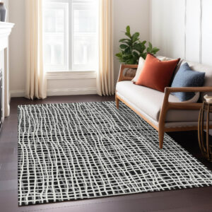 3' X 5' Black Gray And Ivory Striped Washable Indoor Outdoor Area Rug
