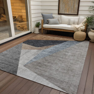 5' X 8' Taupe Beige And Gray Abstract Washable Indoor Outdoor Area Rug