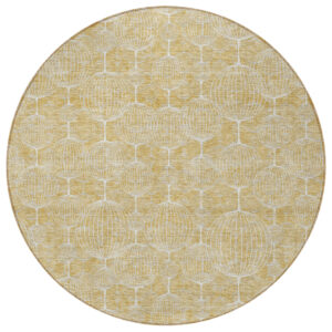 8' Gold Ivory And Beige Round Geometric Washable Indoor Outdoor Area Rug