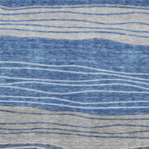 9' X 12' Navy Blue And Gray Striped Washable Indoor Outdoor Area Rug