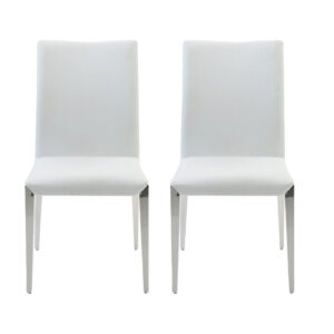 Set of Two White And Silver Upholstered Faux Leather Dining Side Chairs