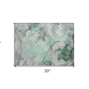 2' X 3' Green Abstract Washable Non Skid Indoor Outdoor Area Rug