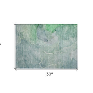 2' X 3' Teal Abstract Washable Non Skid Indoor Outdoor Area Rug