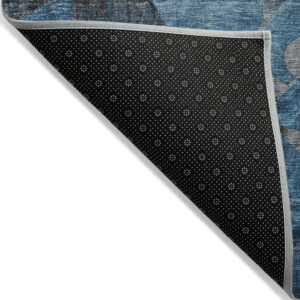 2' X 8' Blue and Gray Abstract Washable Indoor Outdoor Runner Rug