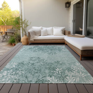 10' X 14' Sage Fern Green And Ivory Floral Washable Indoor Outdoor Area Rug
