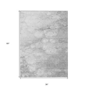3' X 5' Silver Gray And Ivory Abstract Washable Indoor Outdoor Area Rug