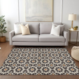 10' X 14' Charcoal Silver And Copper Floral Medallion Washable Indoor Outdoor Area Rug